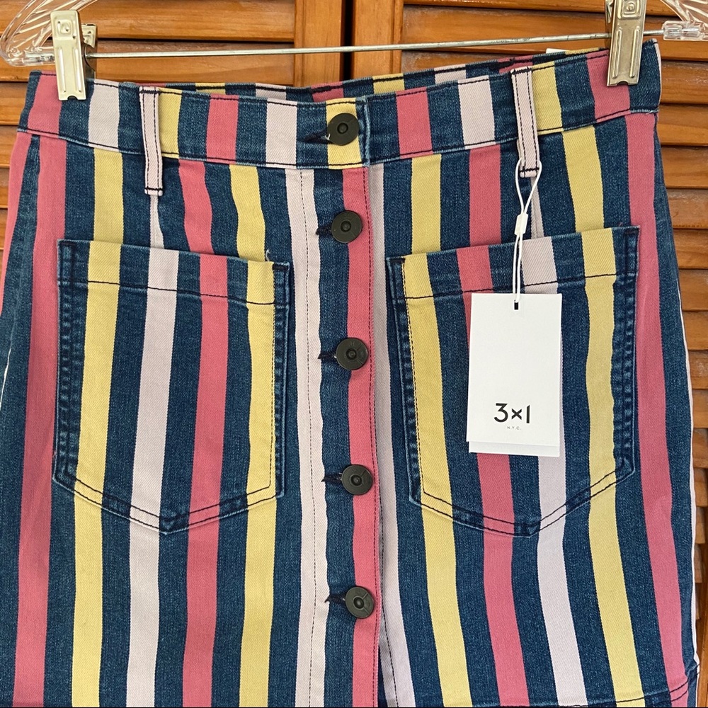 NEW 3x1 Dustin Stripe Denim A-Line Rose Skirt - Picture 3 of 7